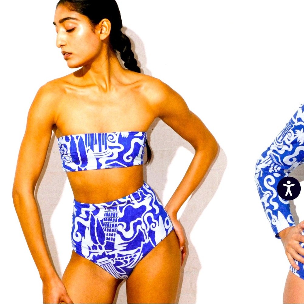 Mara Hoffman Lydia high waist bikini bottoms XL blue white